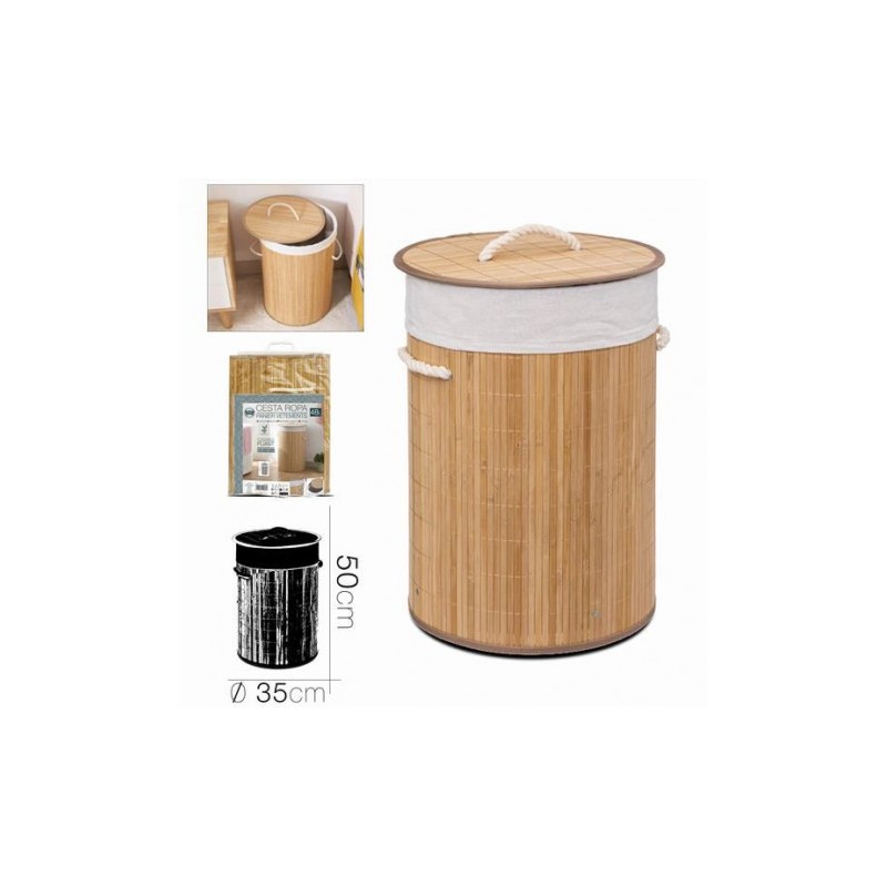 CESTA ROPA BAMBU CON TAPA 48 LITROS 35X50