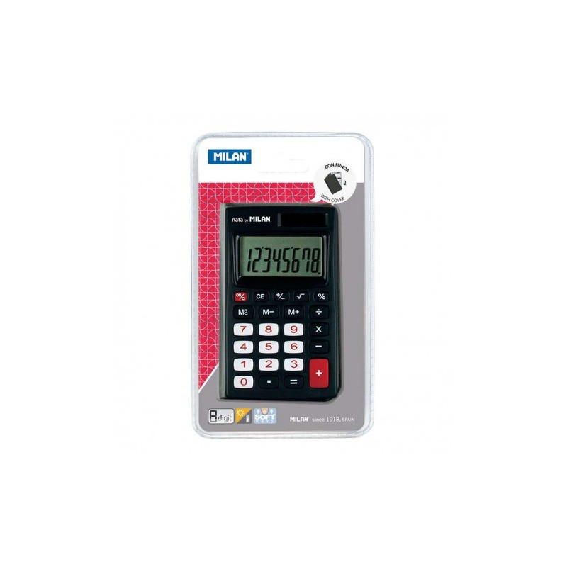 CALCULADORA DE BOLSILLO 8 DIGITOS CON FUNDA NEGRA MILAN
