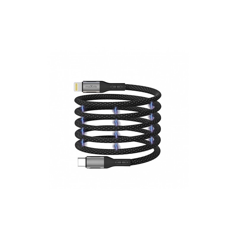 CABLE USB TIPO C A LIGHTNING 1 METRO 27W BLACK NYLON MAXLIFE