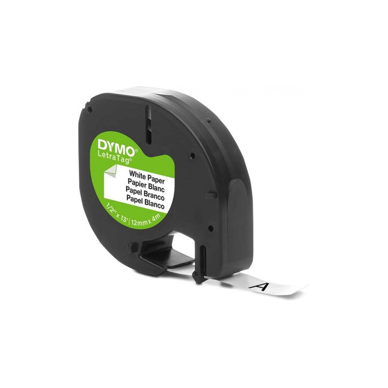 CINTA ETIQUETAS TEXTO NEGRO SOBRE BLANCO 12MM X 4 METROS DYMO