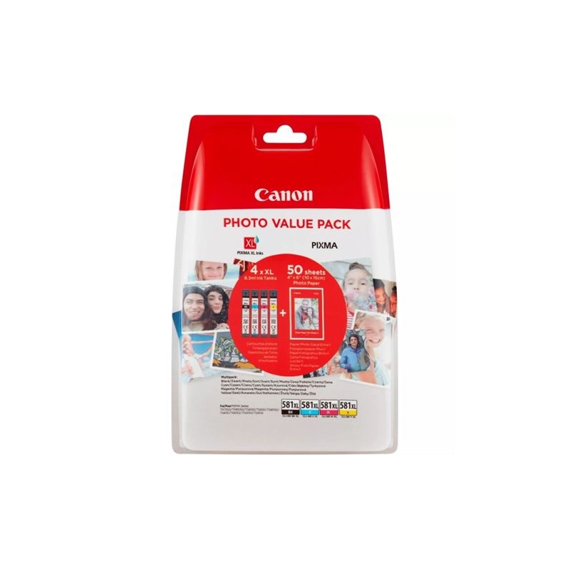 PACK 4 CARTUCHOS + 5 HOJAS PAPEL FOTOGRAFICO CLI581XL CANON
