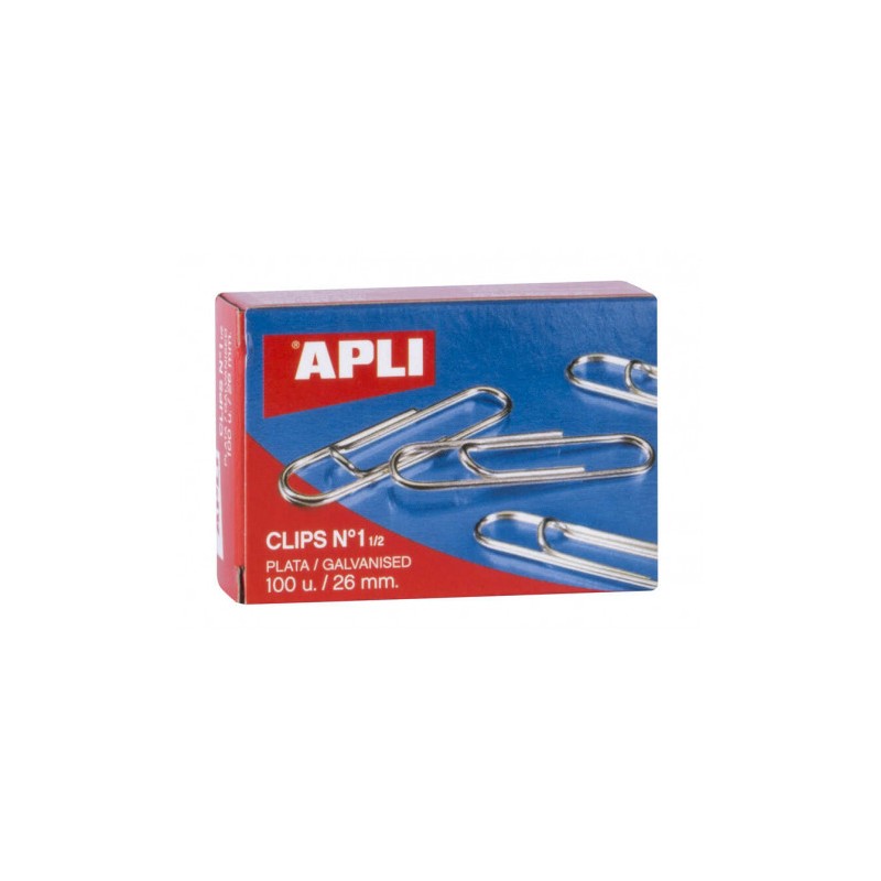 CAJA DE 100 UNIDADES DE CLIPS PLATEADOS - Nº1 Y 1/2 - 26MM - APLI