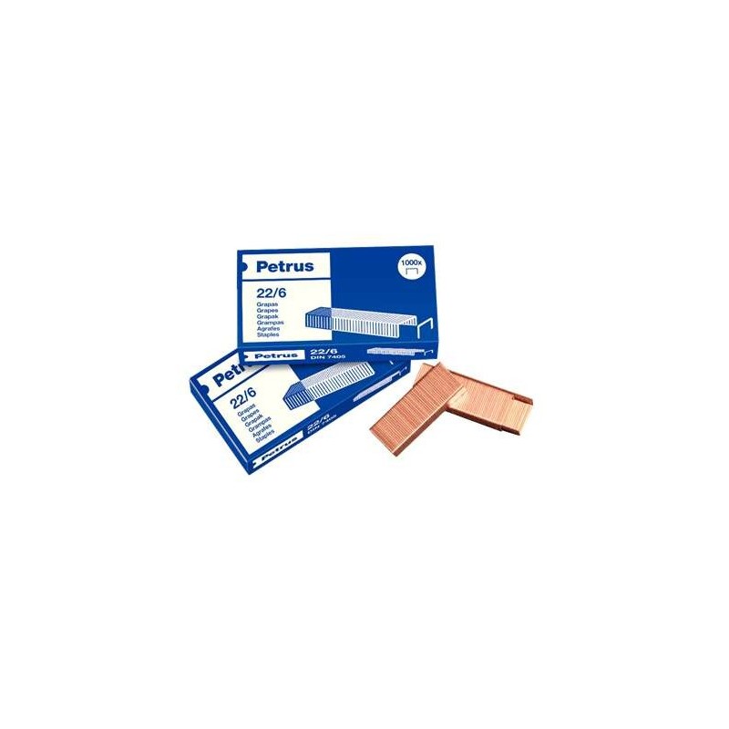 PACK 4 CAJAS GRAPAS 22/6 CAJA 1000 UNIDADES COBRE PETRUS