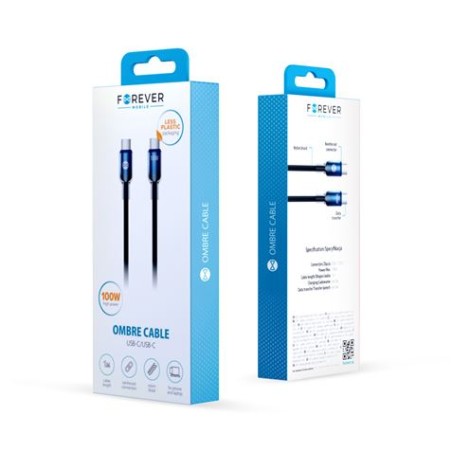 CABLE NYLON TRENZADO TIPO C TIPOC HASTA 100W 1 METRO NEGRO FOREVER