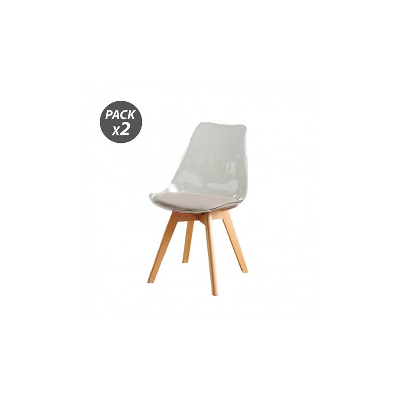PACK 2 SILLAS DESIGN D1000 TRANSPARENTES + COJÍN MARRÓN MUVIP