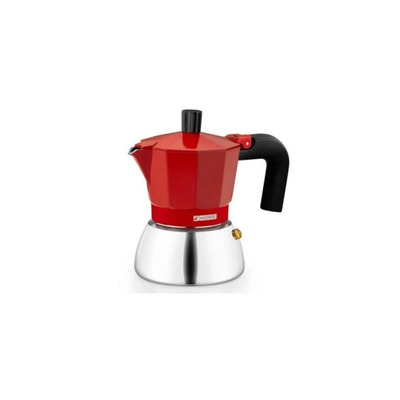 CAFETERA ITALIANA 9 TAZAS INDUCCION INOX ROJA MONIX