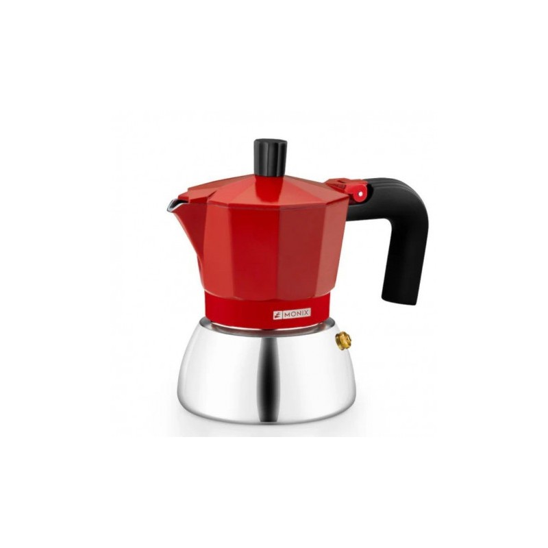 CAFETERA ITALIANA 6 TAZAS INDUCCION INOX ROJA MONIX