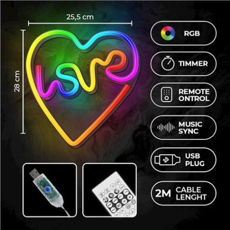 LAMPARA DECORATIVA NEON LED LOVE IN HEART FOREVER