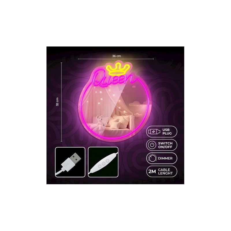 ESPEJO DECORATIVO CON NEON LED QUEEN...