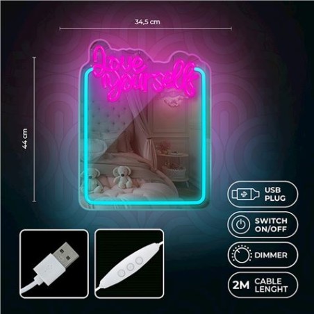 ESPEJO DECORATIVO CON NEON LED LOVE YOURSELF FOREVER