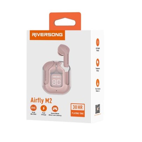 AURICULARES BLUETOOTH TWS AIRFLY M2 ROSA CON CANCELACION DE RUIDO RIVERSONG