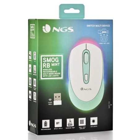 RATON INALAMBRICO BLUETOOTH RECARGABLE 2400 DPI VERDE MENTA NGS