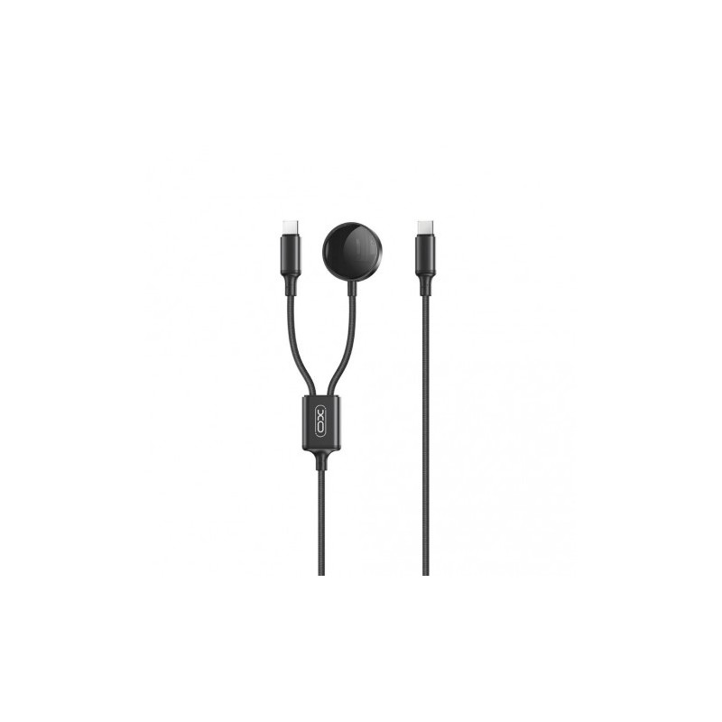 CABLE 2 EN 1 60W TIPO C + CABLE CARGA MAGNETICA APPLE WATCH NEGRO XO