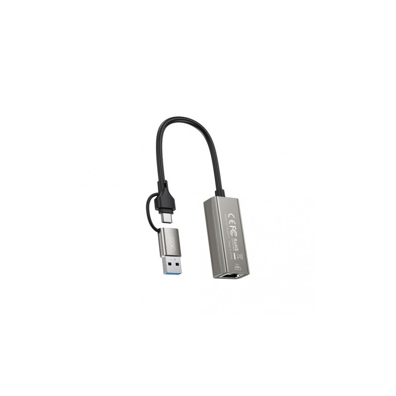 ADAPTADOR DE RJ45 A USB-A Y USB-C HUB018 XO