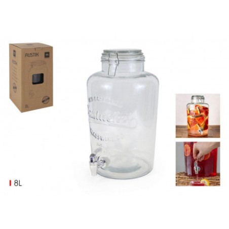 TARRO VIDRIO DISPENSADOR CON GRIFO 8 LITROS LA MEDITERRANEA