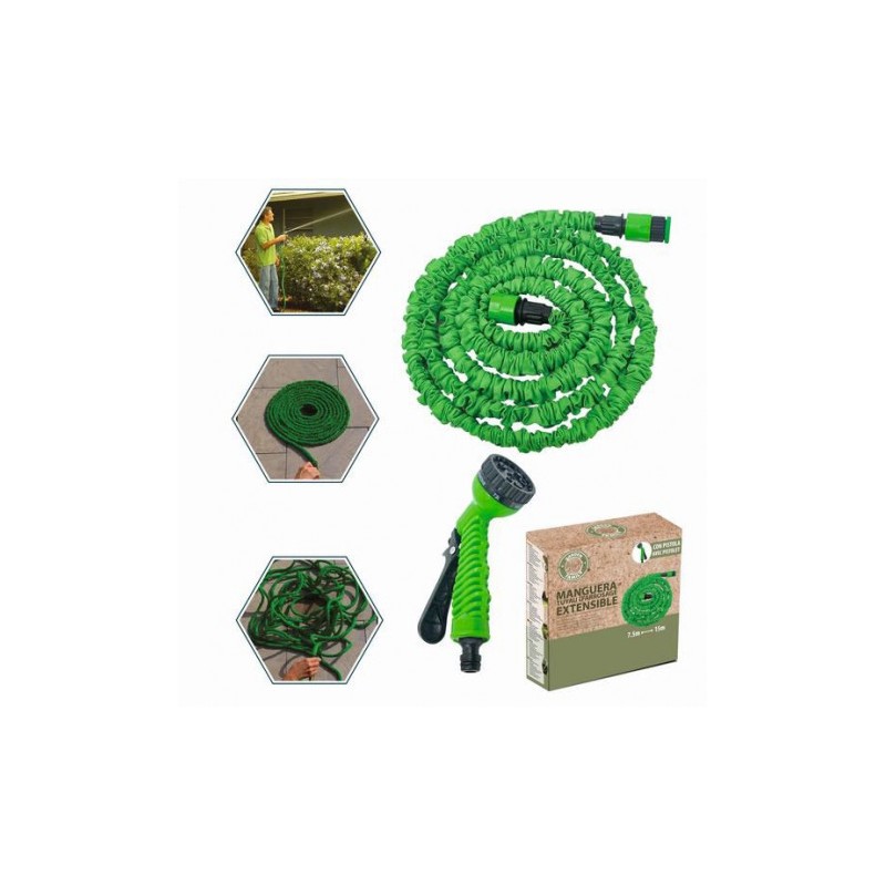 MANGUERA EXTENSIBLE CON PISTOLA 7.5M VERDE