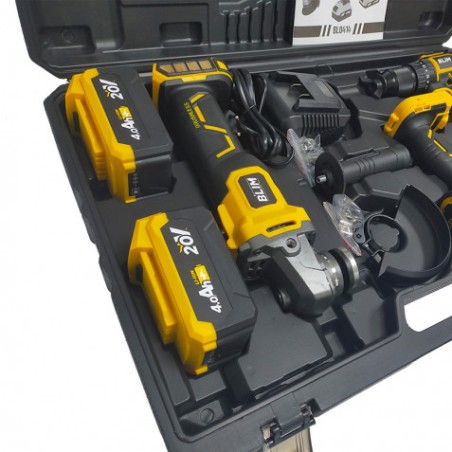 PACK 20V TALADRO + LLAVE IMPACTO + RADIAL S/CARBONES | 2 BATERIAS 4AH BLIM
