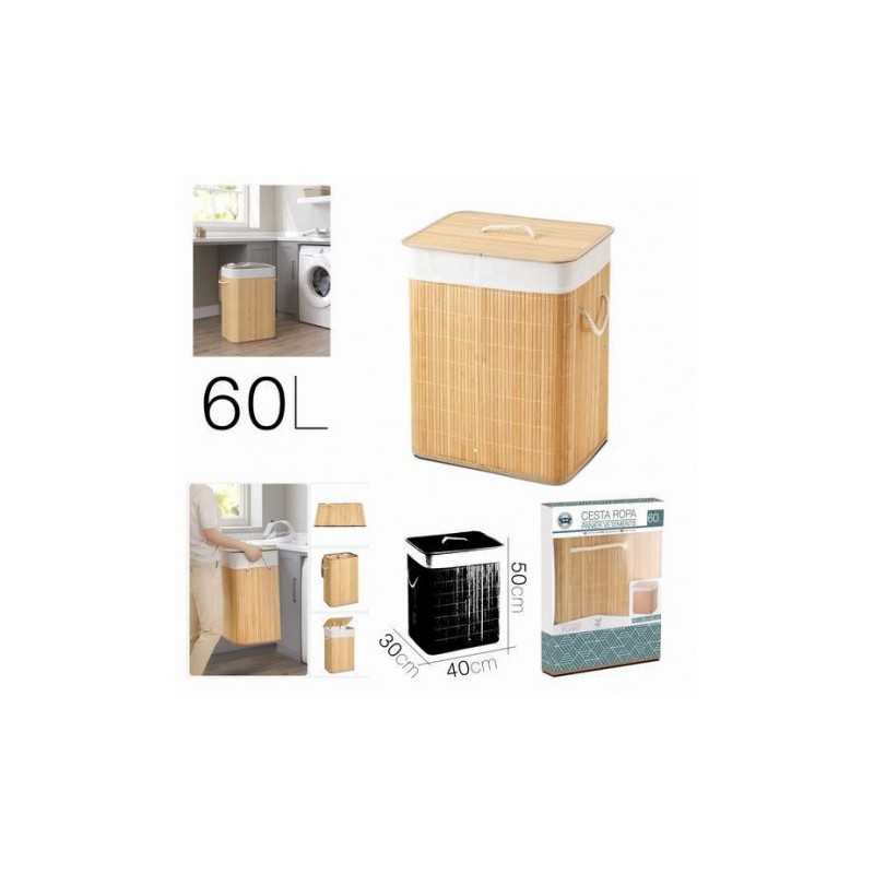 CESTA ROPA BAMBU CON TAPA 40X30X50