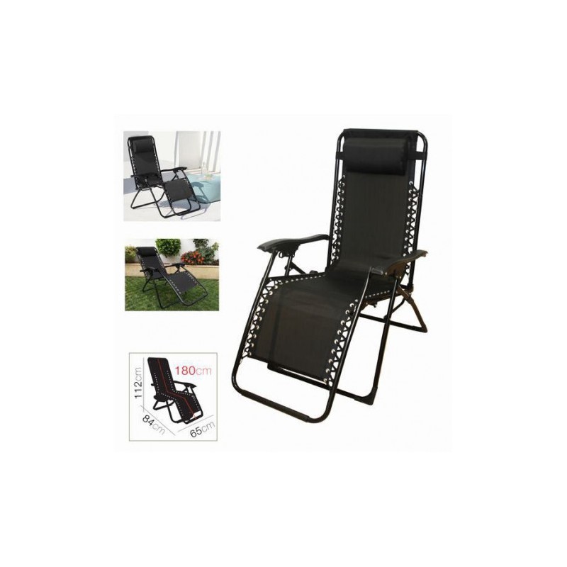 TUMBONA RECLINABLE CON ALMOHADA NEGRA