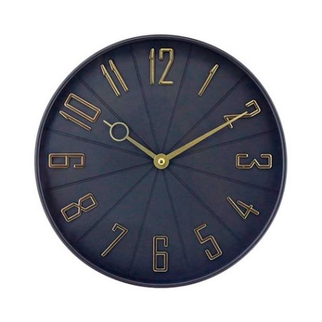 RELOJ DE PARED NEGRO DORADO CON RELIEVE 27CM