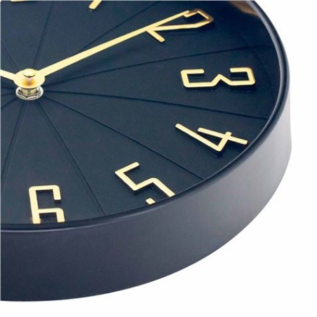 RELOJ DE PARED NEGRO DORADO CON RELIEVE 27CM