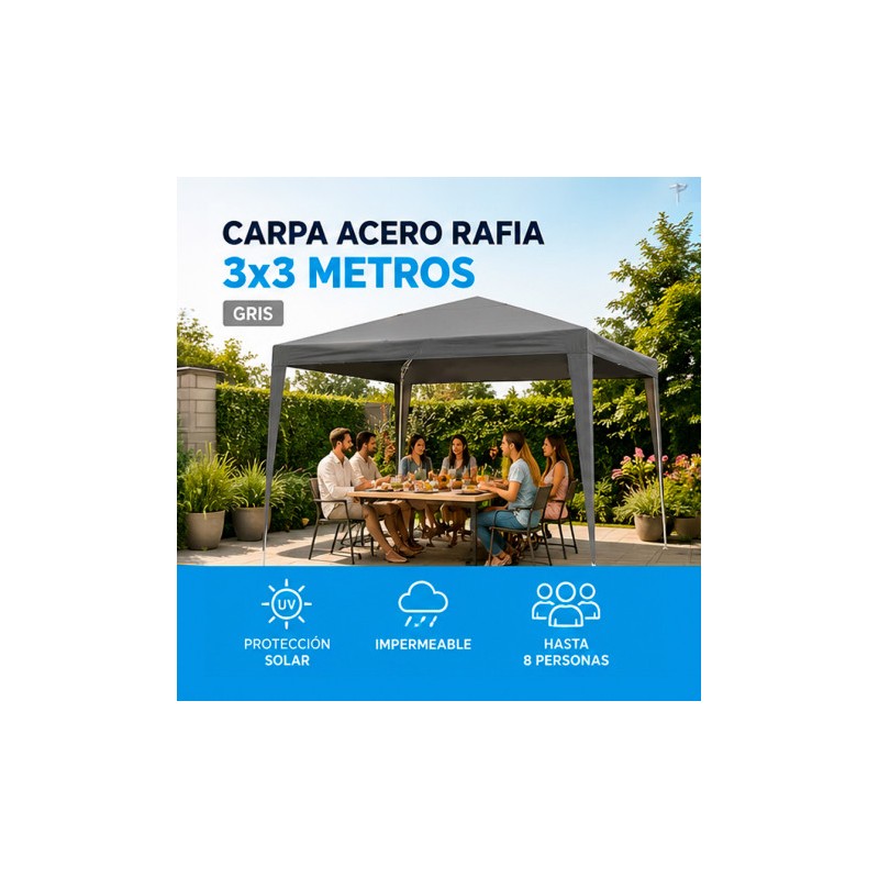 CARPA ACERO RAFIA 3X3 METROS GRIS...