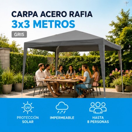 CARPA ACERO RAFIA 3X3 METROS GRIS DESMONTABLE SUNGARDEN
