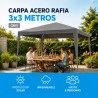 CARPA ACERO RAFIA 3X3 METROS GRIS DESMONTABLE SUNGARDEN