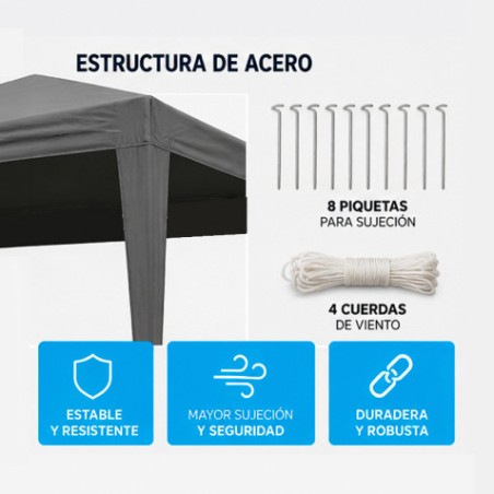 CARPA ACERO RAFIA 3X3 METROS GRIS DESMONTABLE SUNGARDEN