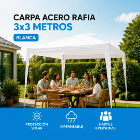 CARPA ACERO RAFIA 3X3 METROS BLANCA DESMONTABLE SUNGARDEN