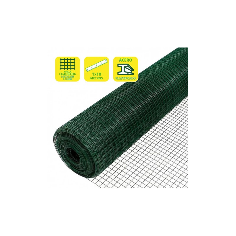 TELA METÁLICA PLASTIFICADA 16X16X1.2MM 1X10 METROS SUNGARDEN