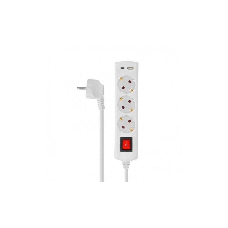 BASE MULTIPLE 3 TOMAS CON INTERRUPTOR + USB + TIPO C ELBAT