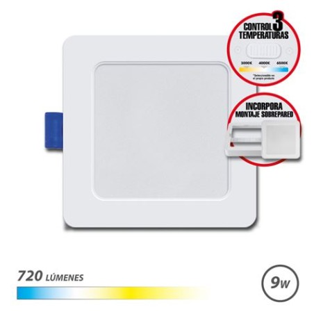 DOWNLIGHT CUADRADO 9W | 720LM SELECTOR 3 TEMPERATURAS + SOBREPARED ELBAT