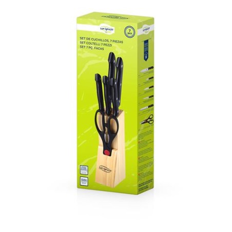 SET 7 CUCHILLOS +TIJERA INOX EN BASE SAN IGNACIO MADERA