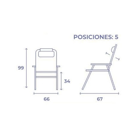 SILLA PLEGABLE 5 POSICIONES ALUMINIO 67X66X99CM CON COJÍN Y ASA