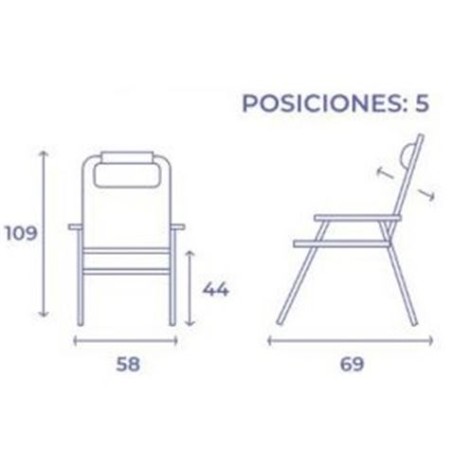 SILLA PLEGABLE 5 POSICIONES 69X58X109 AZUL