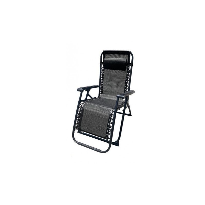 TUMBONA PLEGABLE NEGRO DE ACERO CON COJIN CERVICAL