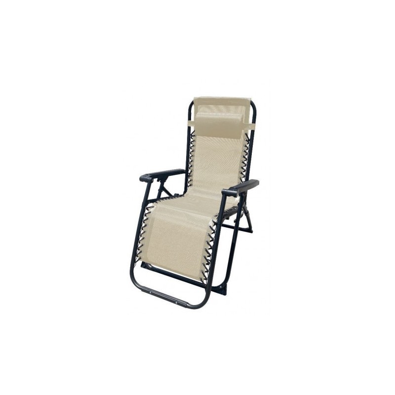 TUMBONA PLEGABLE BEIGE DE ACERO CON COJIN CERVICAL