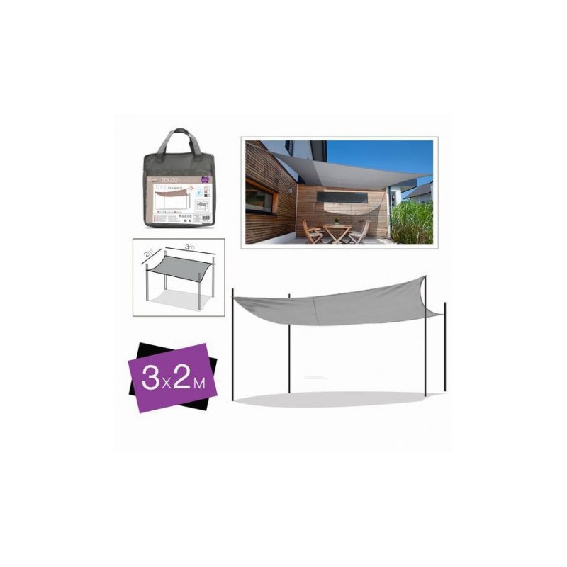 TOLDO RECTANGULAR 2X3 METROS GRIS + BOLSA