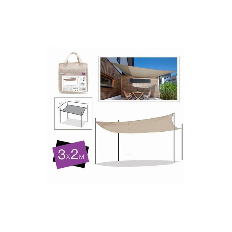 TOLDO RECTANGULAR 2X3 METROS BEIGE + BOLSA
