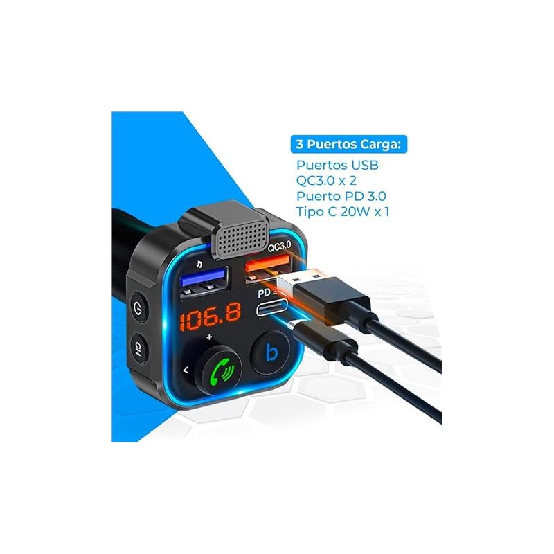 TRANSMISOR FM MANOS LIBRES BLUETOOTH...