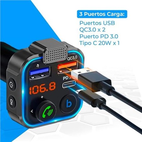 TRANSMISOR FM MANOS LIBRES BLUETOOTH 5.0 CON ALTAVOZ