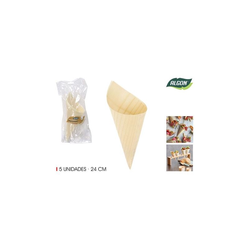 PACK 5 CONOS MADERA APERITIVOS 24CM...