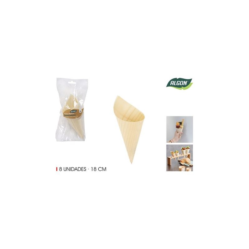 PACK 8 CONOS MADERA APERITIVOS 18CM...