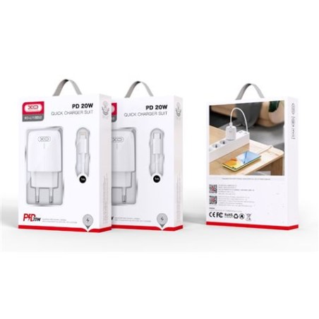 CARGADOR DE CORRIENTE L113 20W TIPO C + CABLE LIGHTNING XO BLANCO