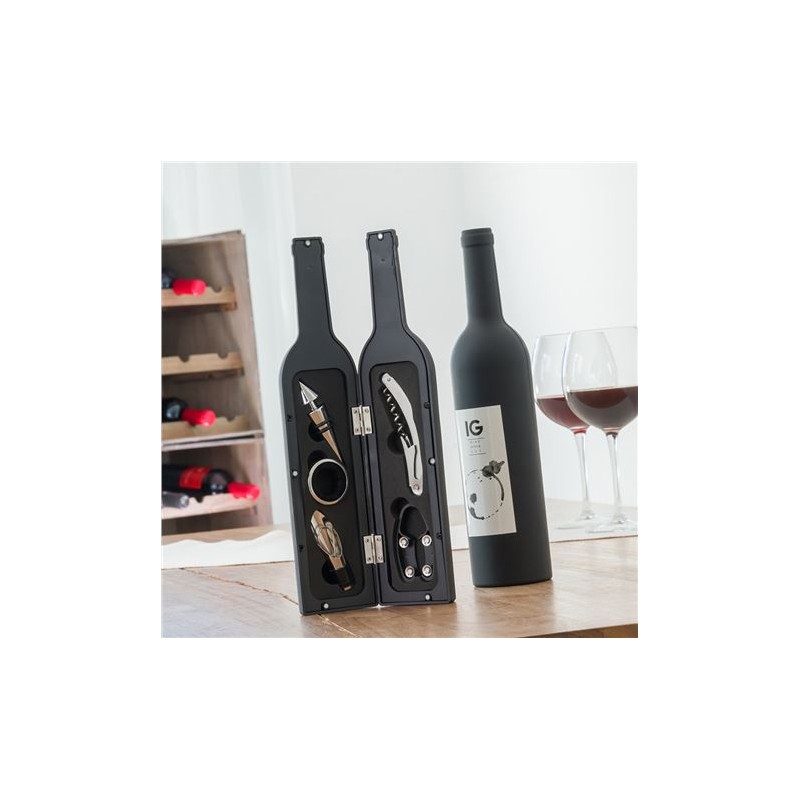 ESTUCHE ACCESORIOS VINO FORMA BOTELLA