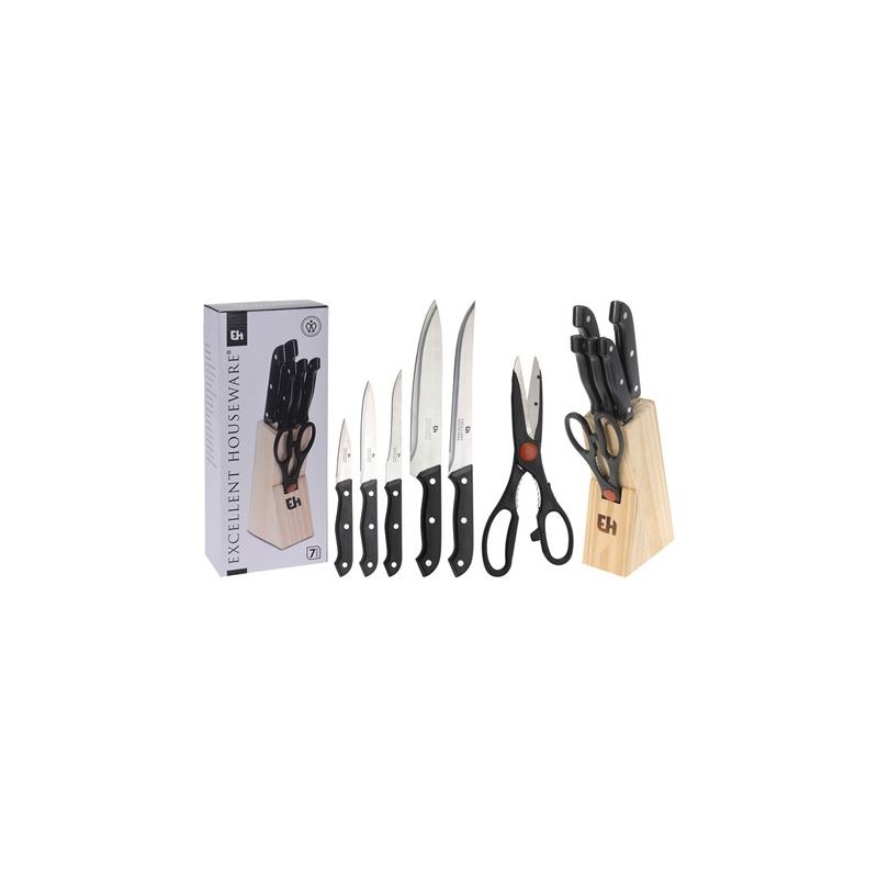SET 5 CUCHILLOS +TIJERA DE MADERA