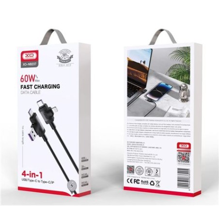 CABLE NB237 CARGA RAPIDA 4 EN 1 | MICRO + TIPO C + LIGHTNING A USB/TIPO C