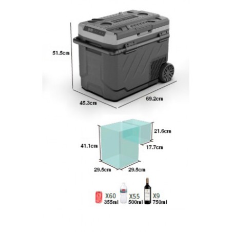 NEVERA DE COMPRESOR PORTATIL CON RUEDAS 49 LITROS 60W DOBLE ZONA MUVIP