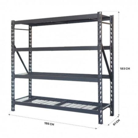 ESTANTERIA METÁLICA INDUSTRIAL NEGRA 4 BALDAS 195X183X61CM BLIM